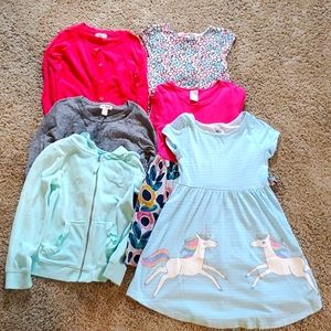 Girls Sz 5 to 6X Carter's, Cat and Jack Lot of 6 Pcs, Dresses, Sweaters & Jacket